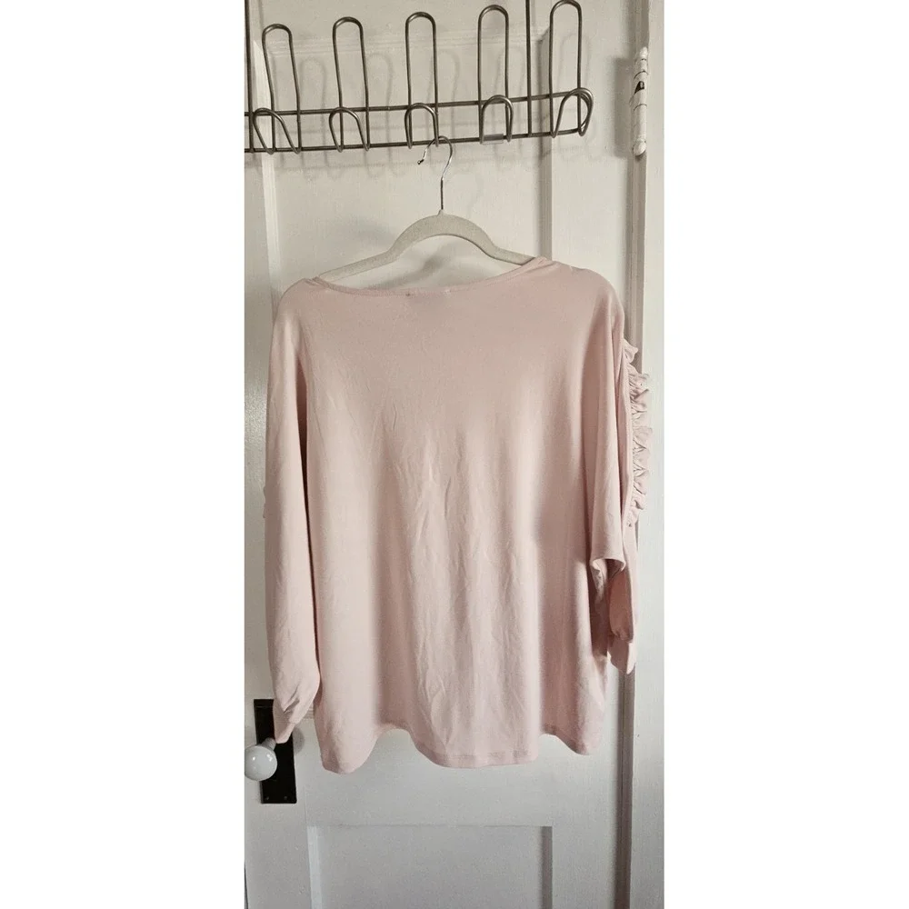 NWT CARMEN MARC VALVO womens pink  elbow ruffle sleeves top‎ Sz XL - Picture 2 of 6